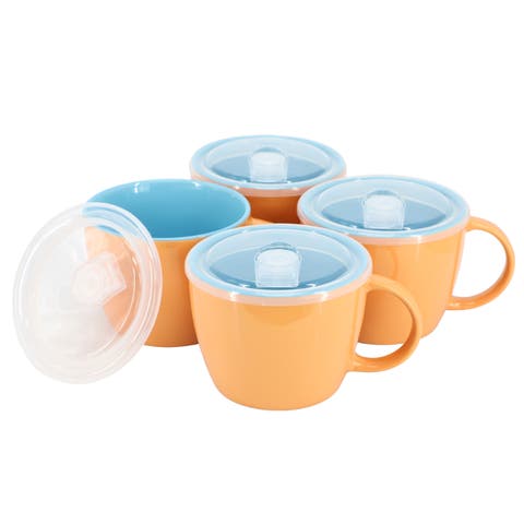 On The Go 4 Piece 25 Ounce Stoneware Soup Cup Set with Lid
