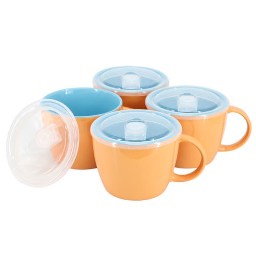 Gibson Home On The Go 4 Piece 25 Ounce Stoneware Soup Cup Set With Lid In Orange