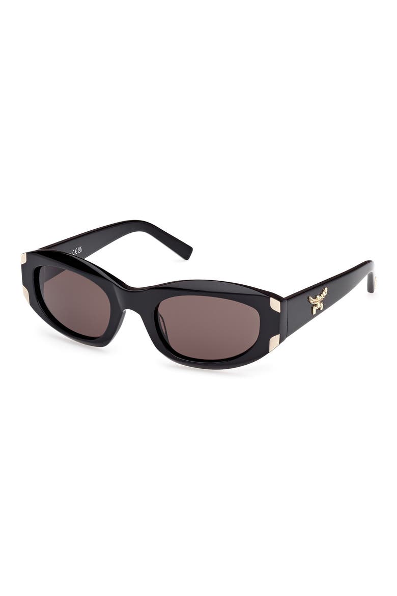 53mm Oval Sunglasses, Alternate, color, SHINY BLACK / SMOKE