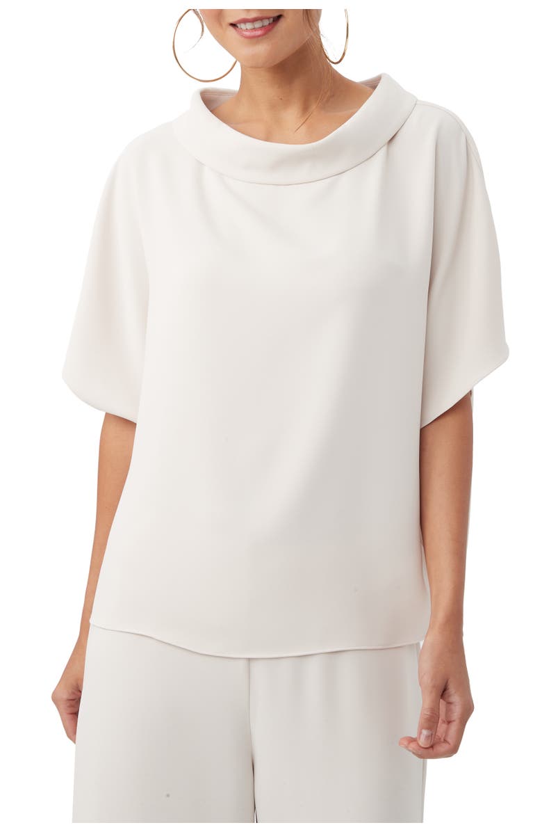 Trina Turk Honeysuckle Short Sleeve Drapey Top, Main, color, Ecru