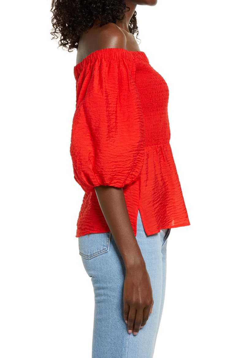 Smocked Puff Sleeve Top, Alternate, color, RED BLOOM
