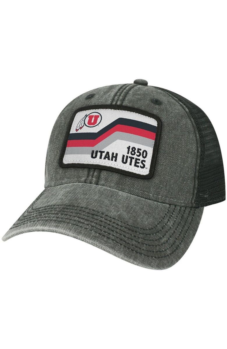 LEGACY ATHLETIC Men's Black Utah Utes Sun & Bars Dashboard Trucker Snapback Hat, Main, color, Black