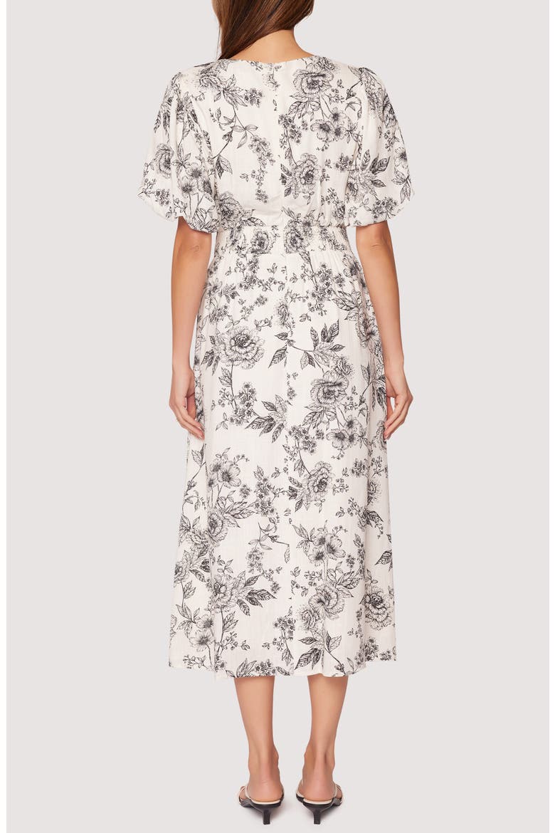 Rose Haven Short Sleeve Floral Midi Dress, Alternate, color, OFF-WHITE-BLACK