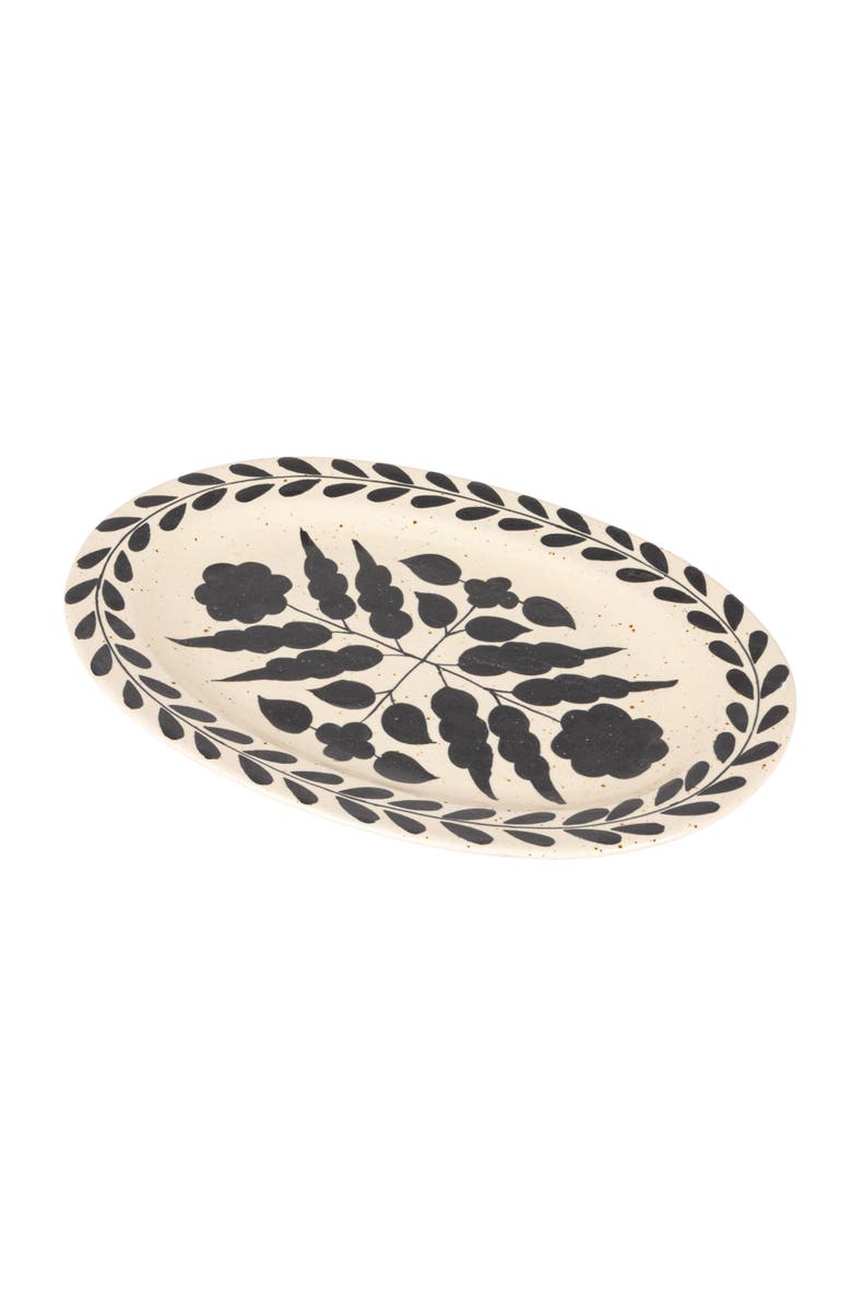 Storied Home Hand Painted Stoneware Platter with Floral Design, Black and White, Main, color, Cream