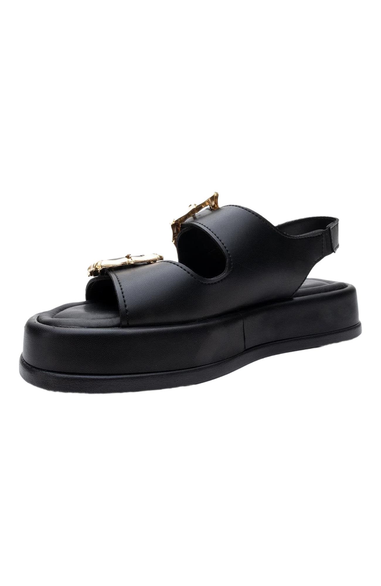 Slope Double Strap Sandal, Alternate, color, Black Faux Leather