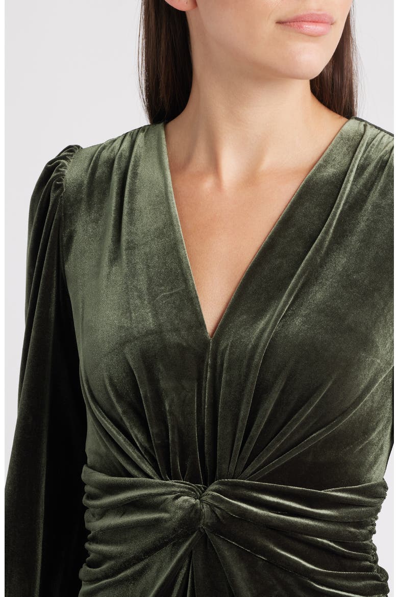 Twist Front Long Sleeve Velvet Fit & Flare Dress, Alternate, color, OLIVE