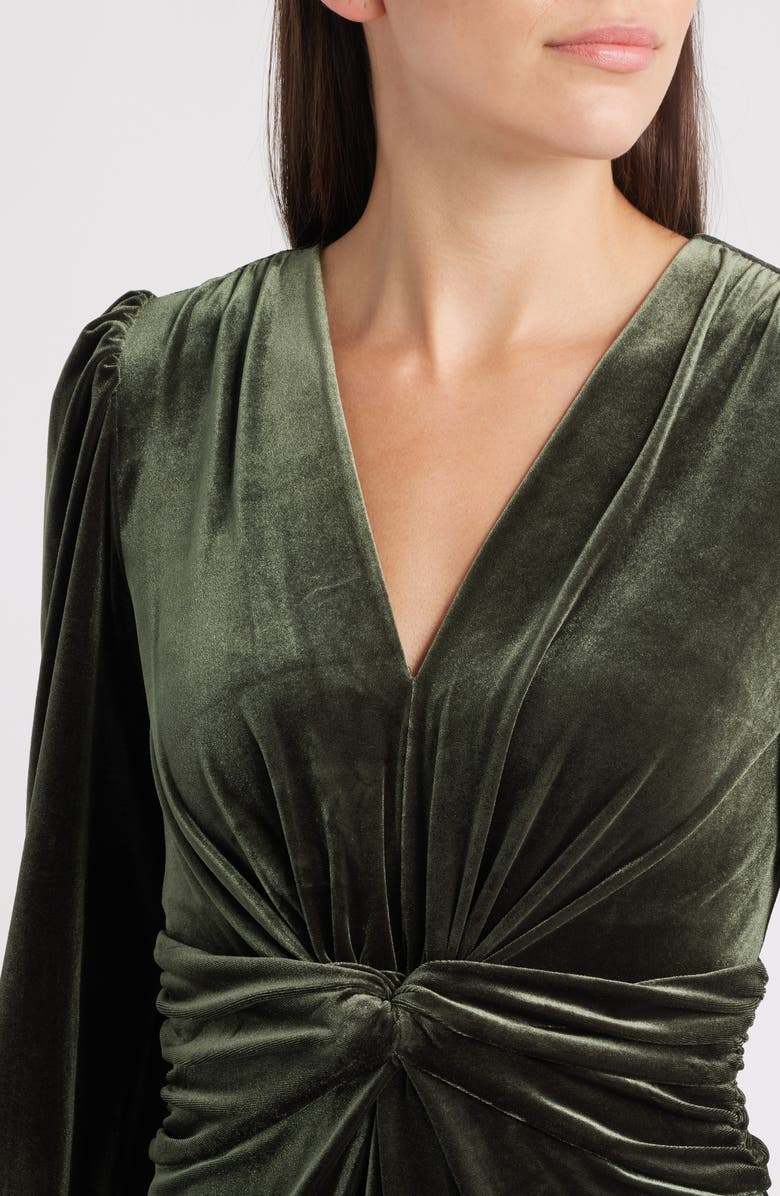 Vince Camuto Twist Front Long Sleeve Velvet Fit & Flare Dress, Alternate, color, Olive