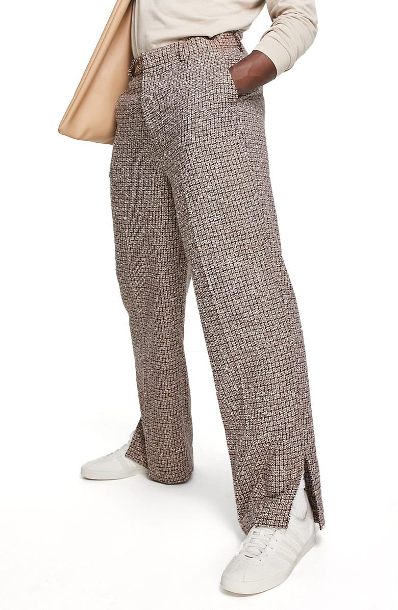 ASOS DESIGN Wide Leg Wool Blend Split Trousers, Alternate, color,
