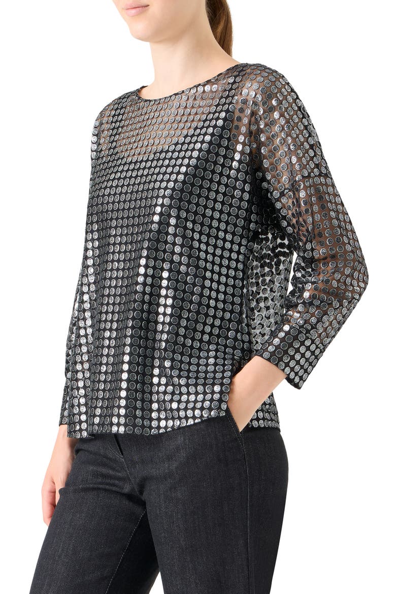 Metallic Dot Semisheer Shirt, Alternate, color, BRUSHED STEEL