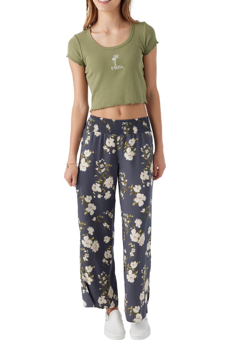 Kids' Tommie Floral Smocked Waist Pants, Alternate, color, PERISCOPE