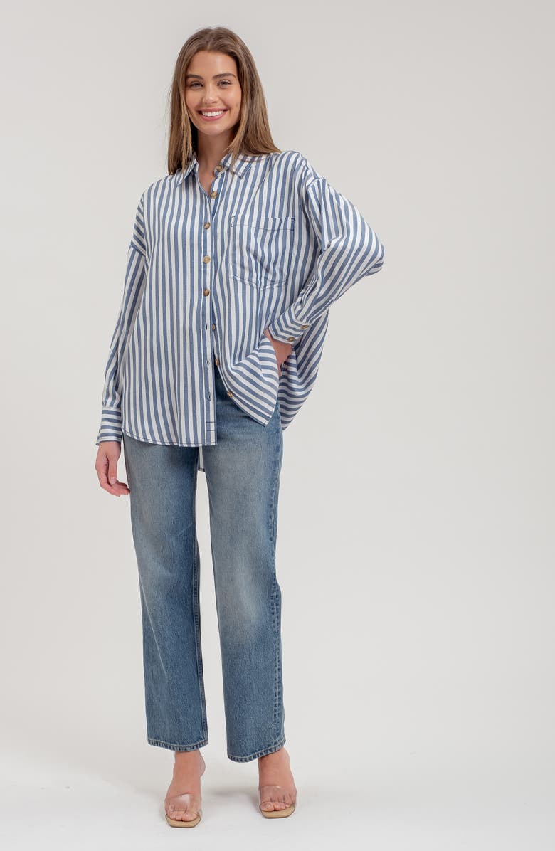 Blu Pepper Stripe Button Down Top, Alternate, color, Blue