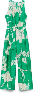 MANGO Belted Sleeveless Wide Leg Jumpsuit