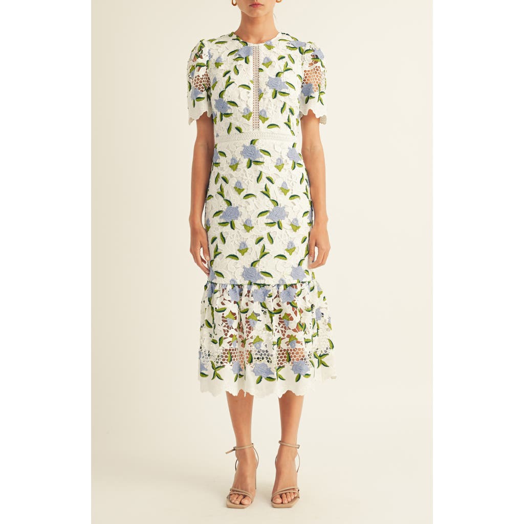 Arose Studio Bella Embroidered Floral Cutwork Cocktail Midi Dress In Multi