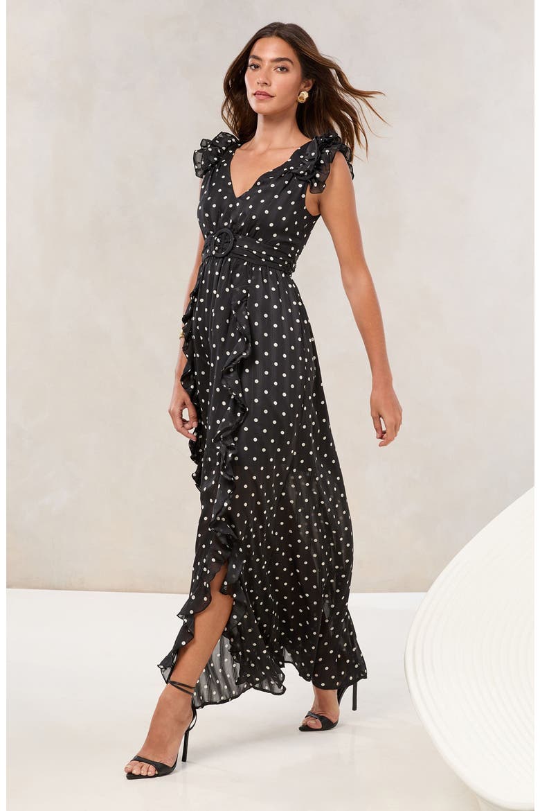 Metallic Maxi Ruffle Dress, Alternate, color, BLACK
