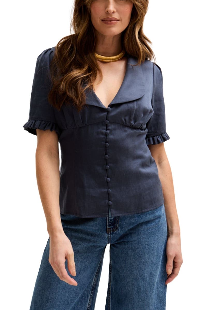 LILY AND LIONEL Rachel Vintage Inspired Short Sleeve Shirt, Alternate, color, Navy