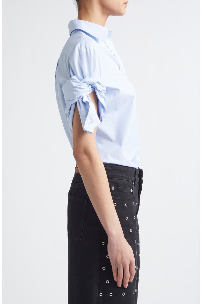 Knotted Sleeve Stripe Cotton Poplin Button-Down Shirt, Alternate, color, SKY BLUE