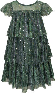 Zunie Kids' Metallic Foil Ruffle Tiered Party Dress