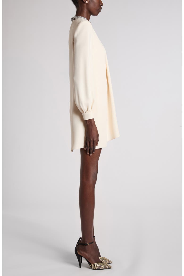 Rhinestone Embellished Long Sleeve Silk Cady Minidress, Alternate, color, VANILLA