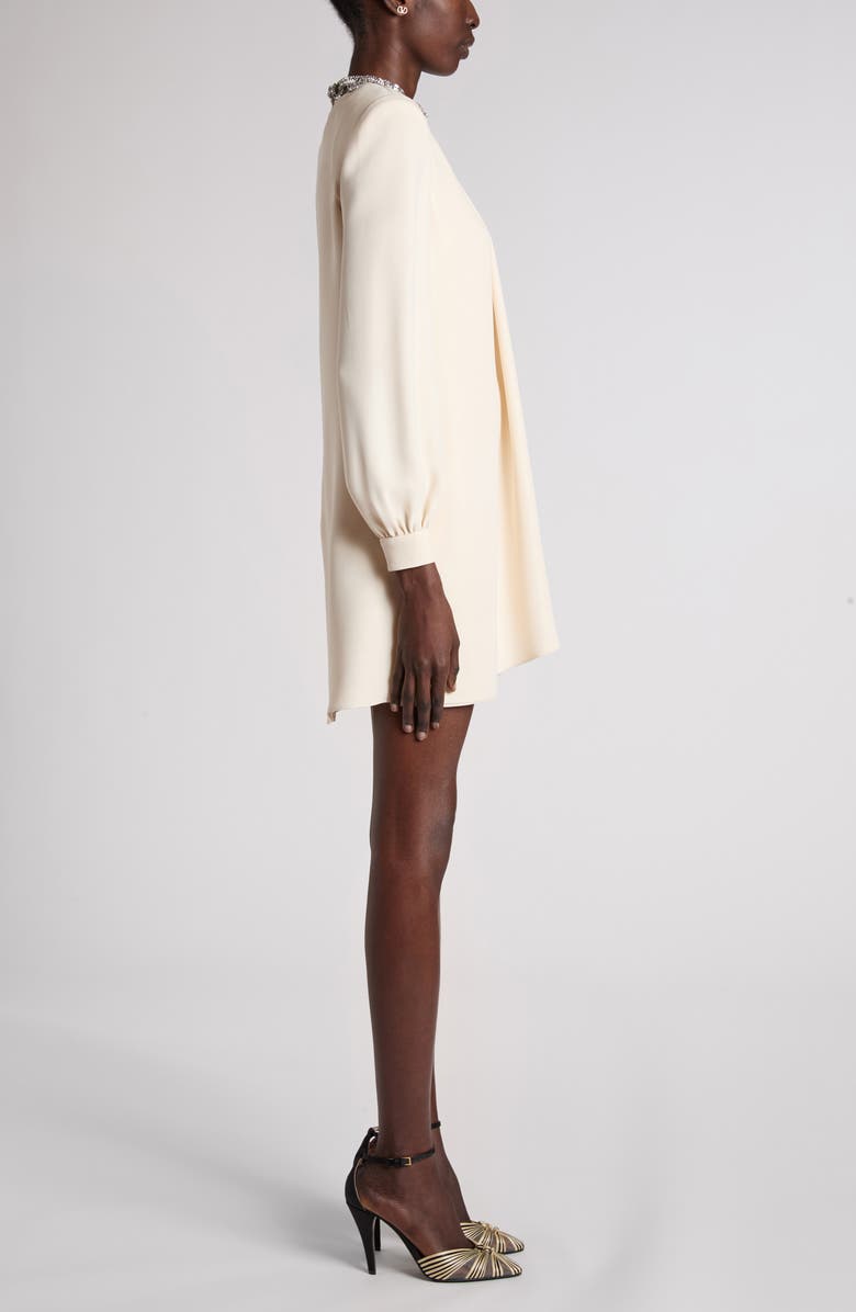 Valentino Garavani Rhinestone Embellished Long Sleeve Silk Cady Minidress, Alternate, color, Vanilla