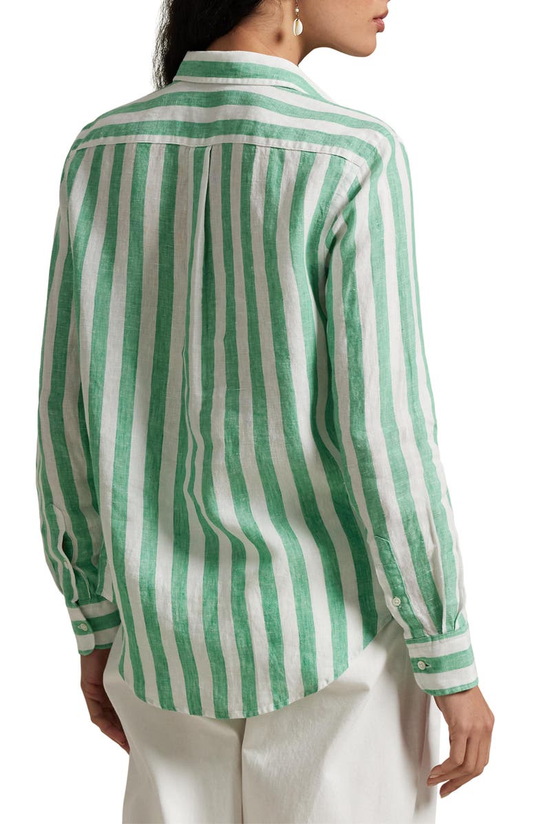 Polo Ralph Lauren Classic Fit Stripe Linen Button-Up Shirt, Alternate, color, Green/ White