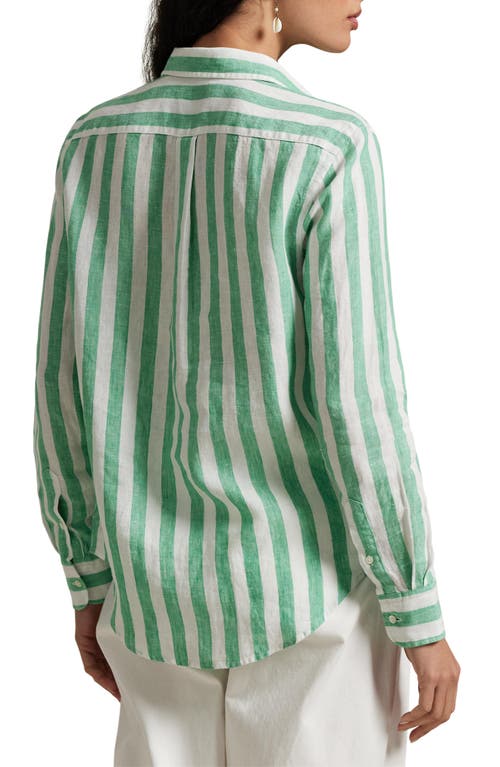 Shop Polo Ralph Lauren Classic Fit Stripe Linen Button-up Shirt In Green/white