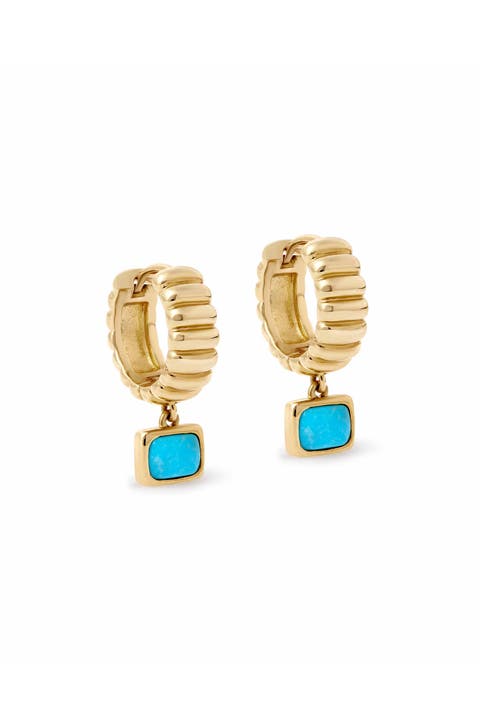 Gold Aurora Ridge Turquoise Drop Huggies