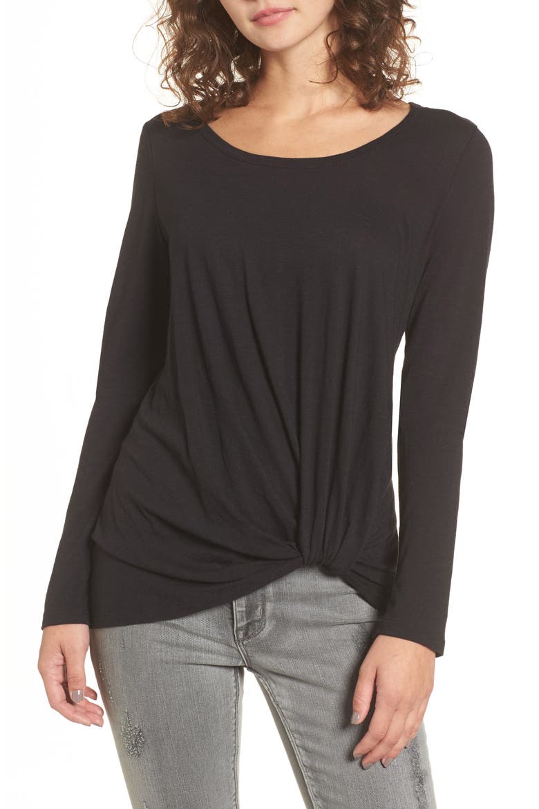 Twist Hem Tee, Main, color, BLACK