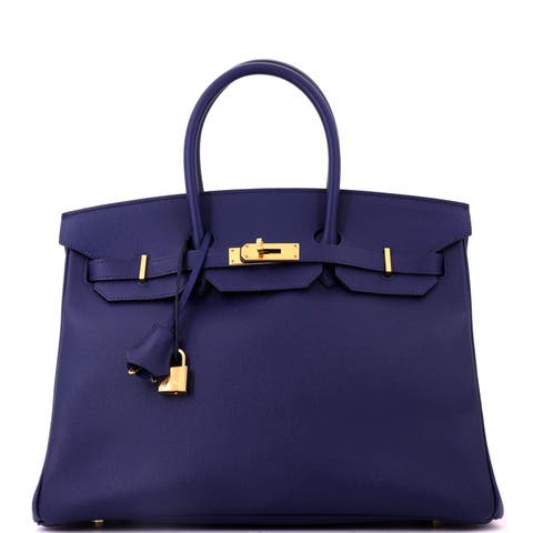 Birkin Handbag Blue Epsom with Gold Hardware 35
