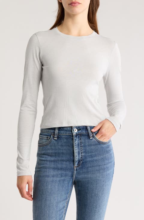 Long Sleeve Crop Slubbed T-Shirt
