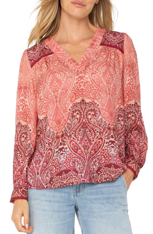 Liverpool Los Angeles Paisley Relaxed V-neck Top In Mauve Ombre Paisley