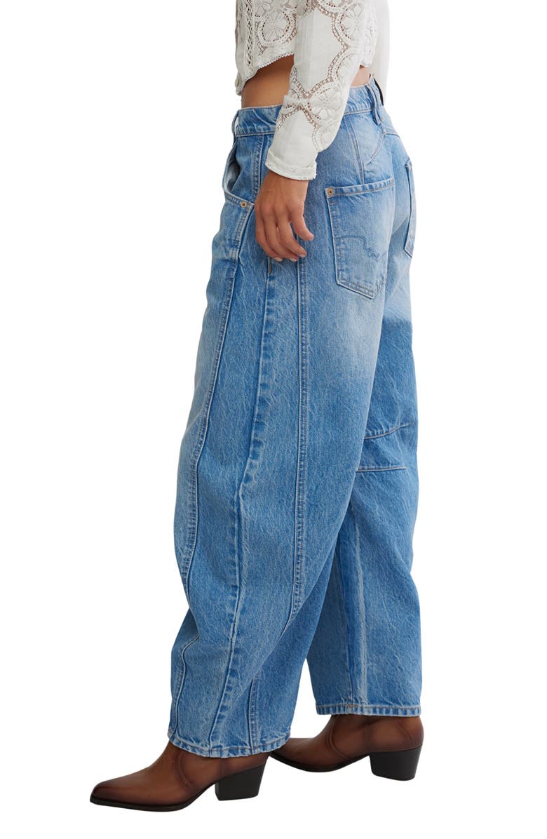 Free People We the Free Good Luck Mid Rise Barrel Leg Jeans, Alternate, color, Ultra Light Beam