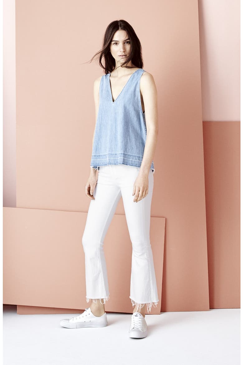 High Rise Raw Hem Crop Flare Jeans, Alternate, color, BRIGHT WHITE