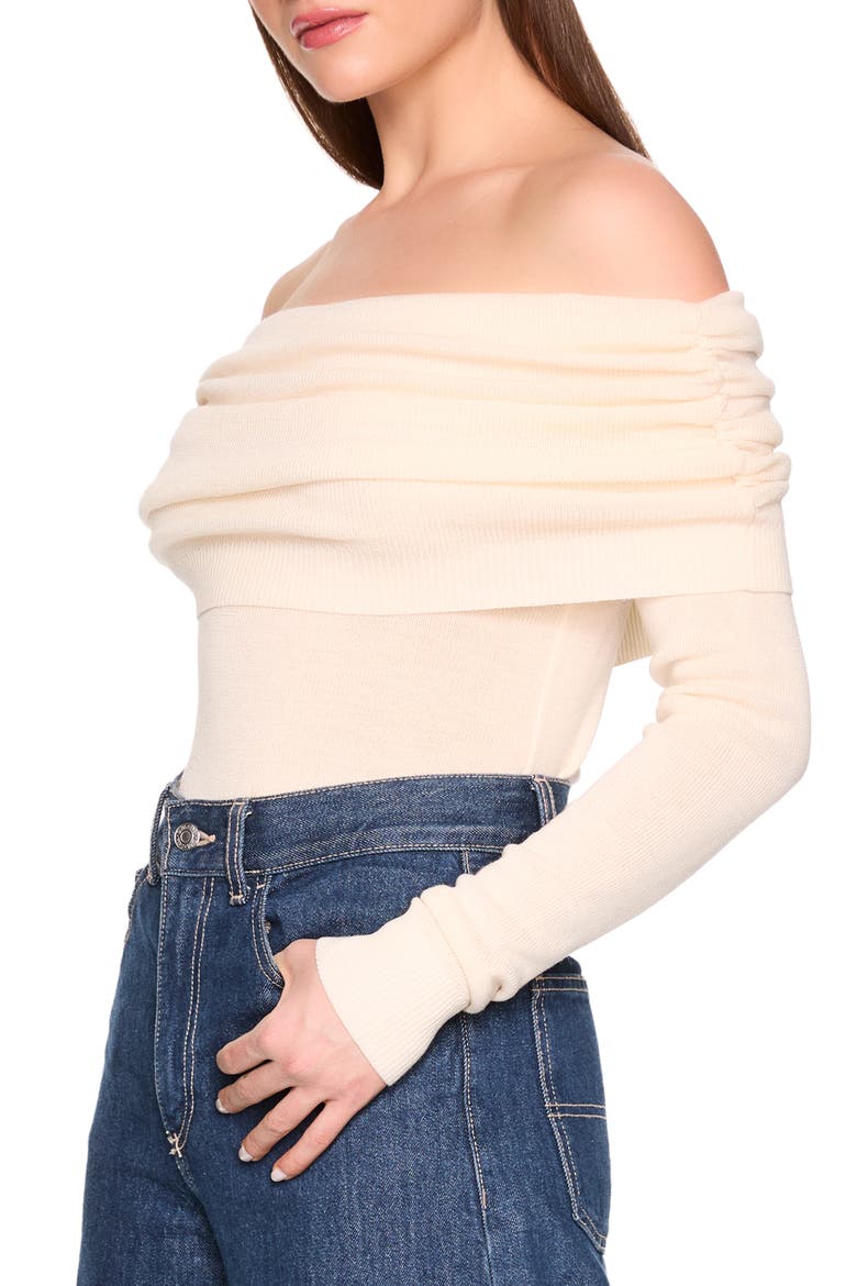 Off the Shoulder Merino Wool Sweater, Alternate, color, BELGIAN CREME