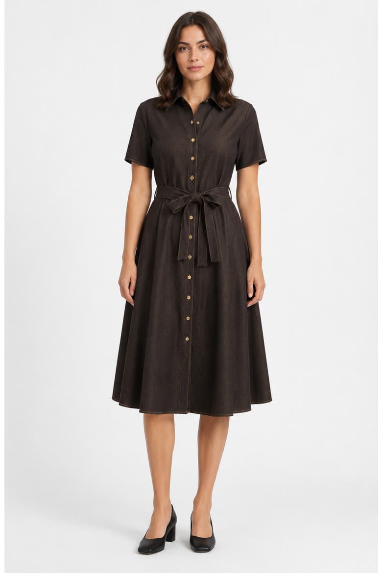 Denim Short Sleeve Shirtdress, Alternate, color, CHOCOLATE