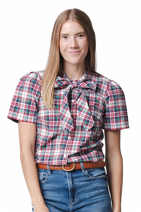 Women's Organic Cotton Puff Sleeve Bow Neck Shirt