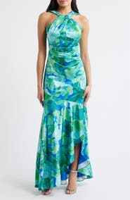 Eliza J Twist Neck Satin Maxi Dress