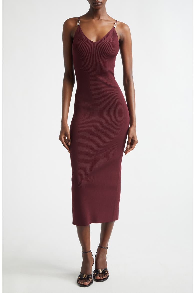 Safety Pin Rib Knit Midi Dress, Alternate, color, BURGUNDY