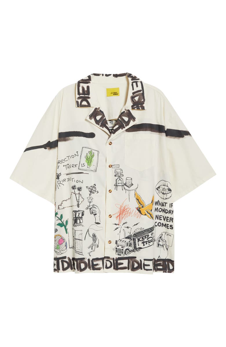 DIET STARTS MONDAY Doodle Graphic Camp Shirt, Alternate, color,