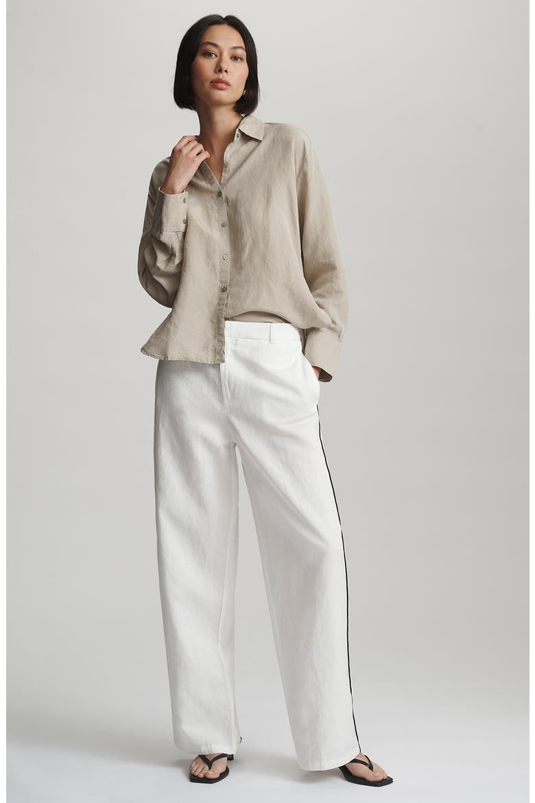 Piped High Waist Wide Leg Woven Pants, Alternate, color, COCONUT MILK