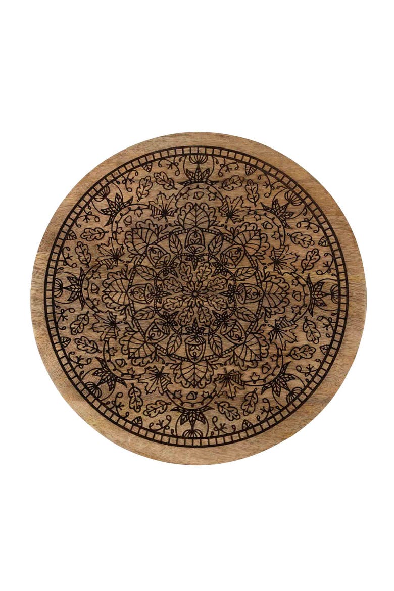 Mandala Wooden Lazy Susan, Main, color, Brown