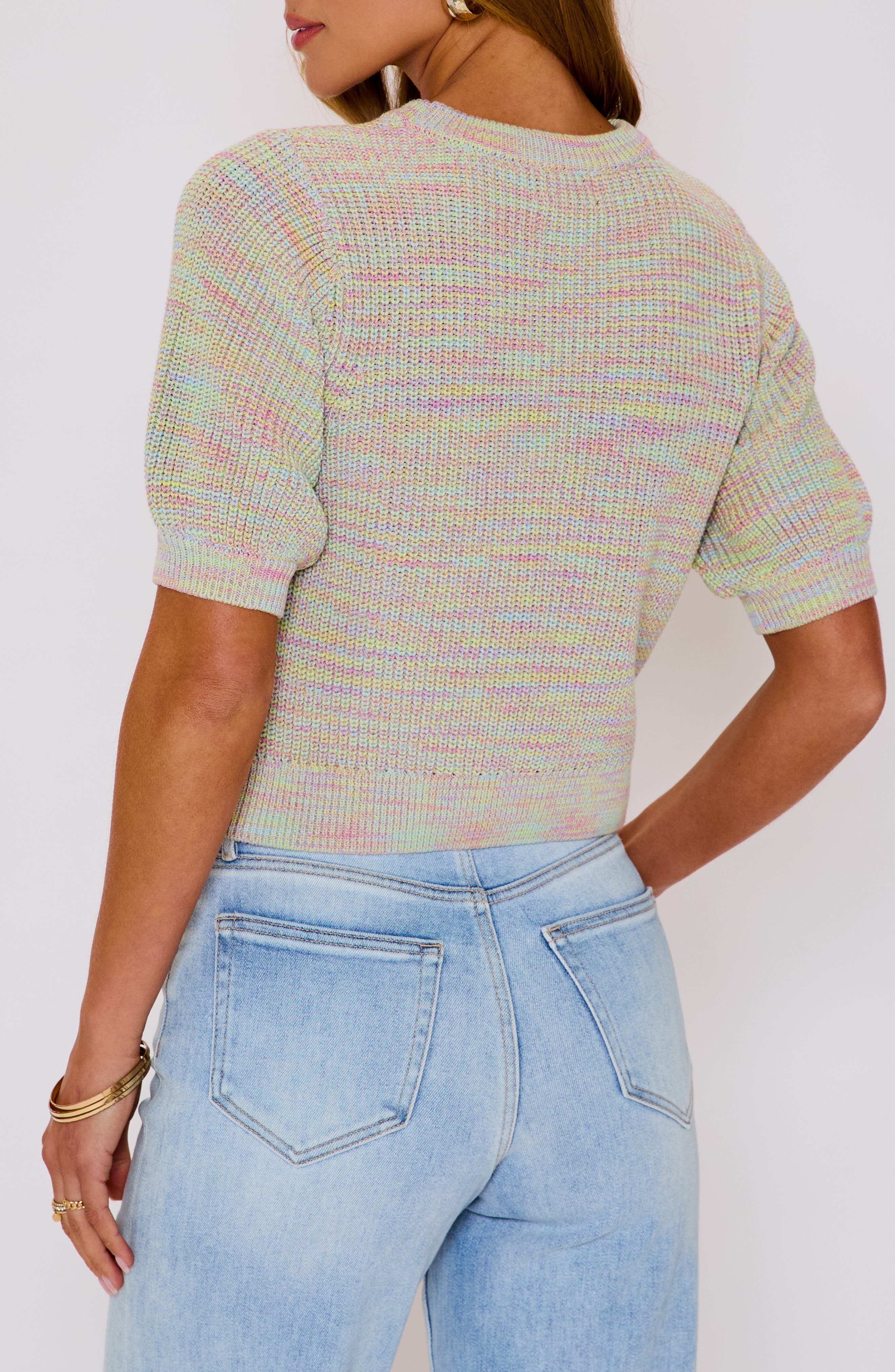 Eye Candy Melange Puff Sleeve Cotton Sweater - image 2