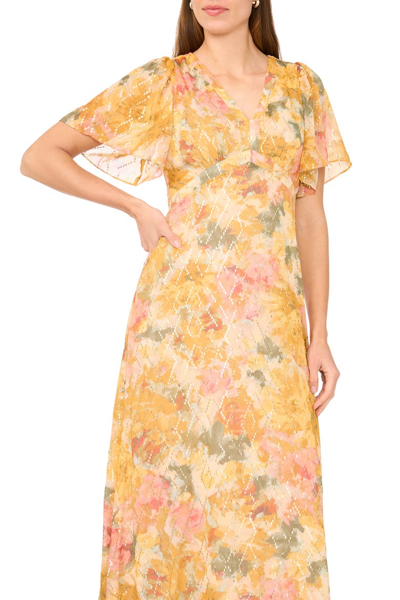 Flutter Sleeve Maxi Dress, Alternate, color, HARVEST GOLD