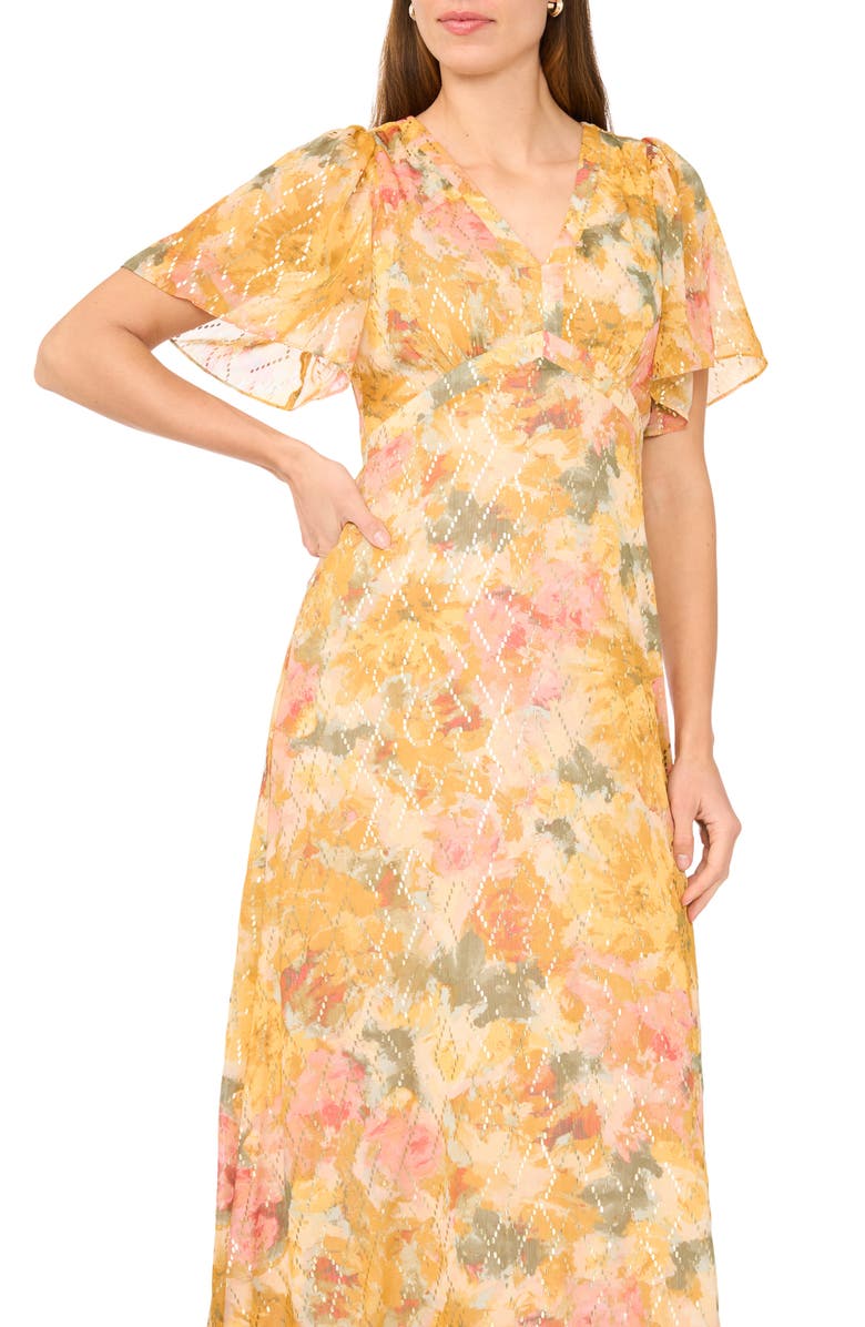 Halogen<sup>®</sup> Flutter Sleeve Maxi Dress, Alternate, color, Harvest Gold