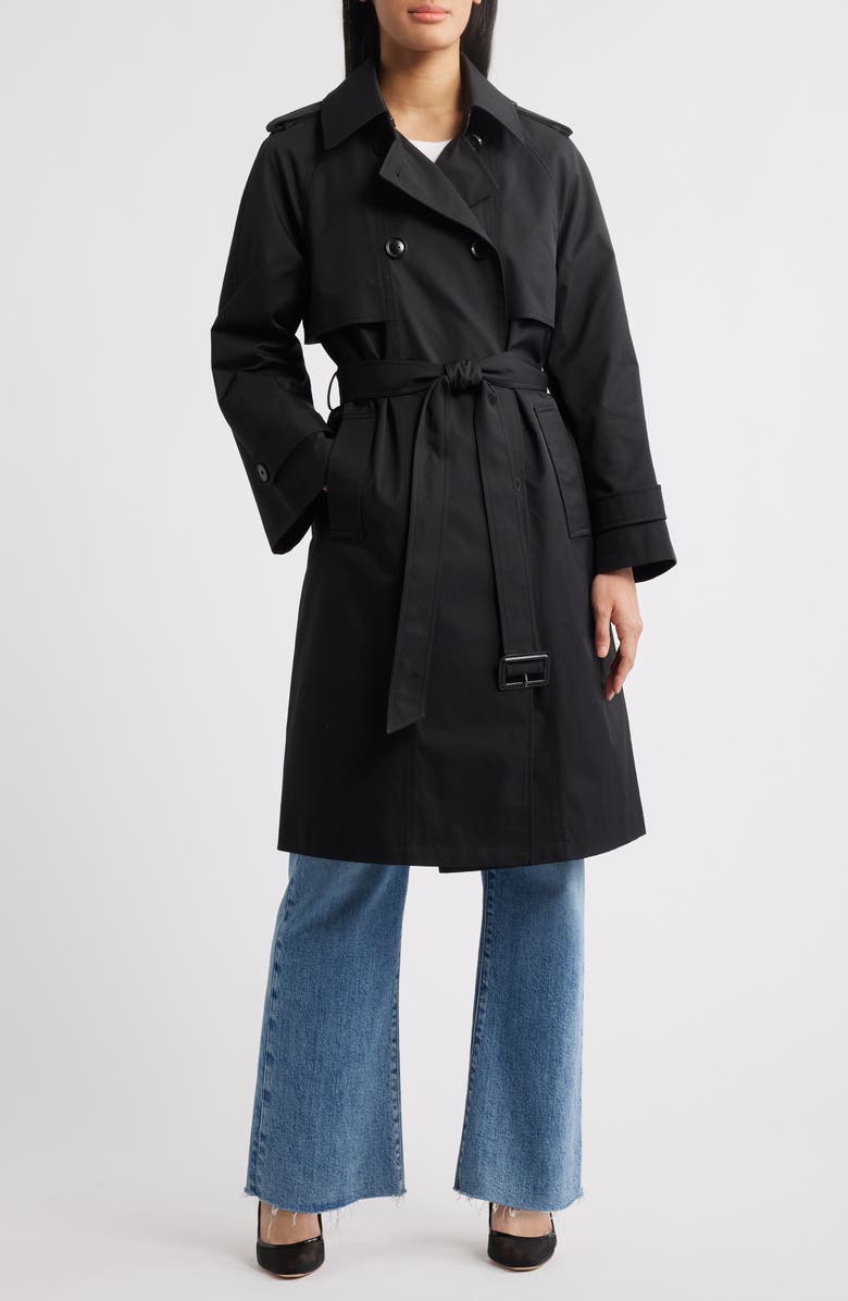 BCBG Max Azria Water Resistant Double Breasted Belted Trench Coat, Main, color,