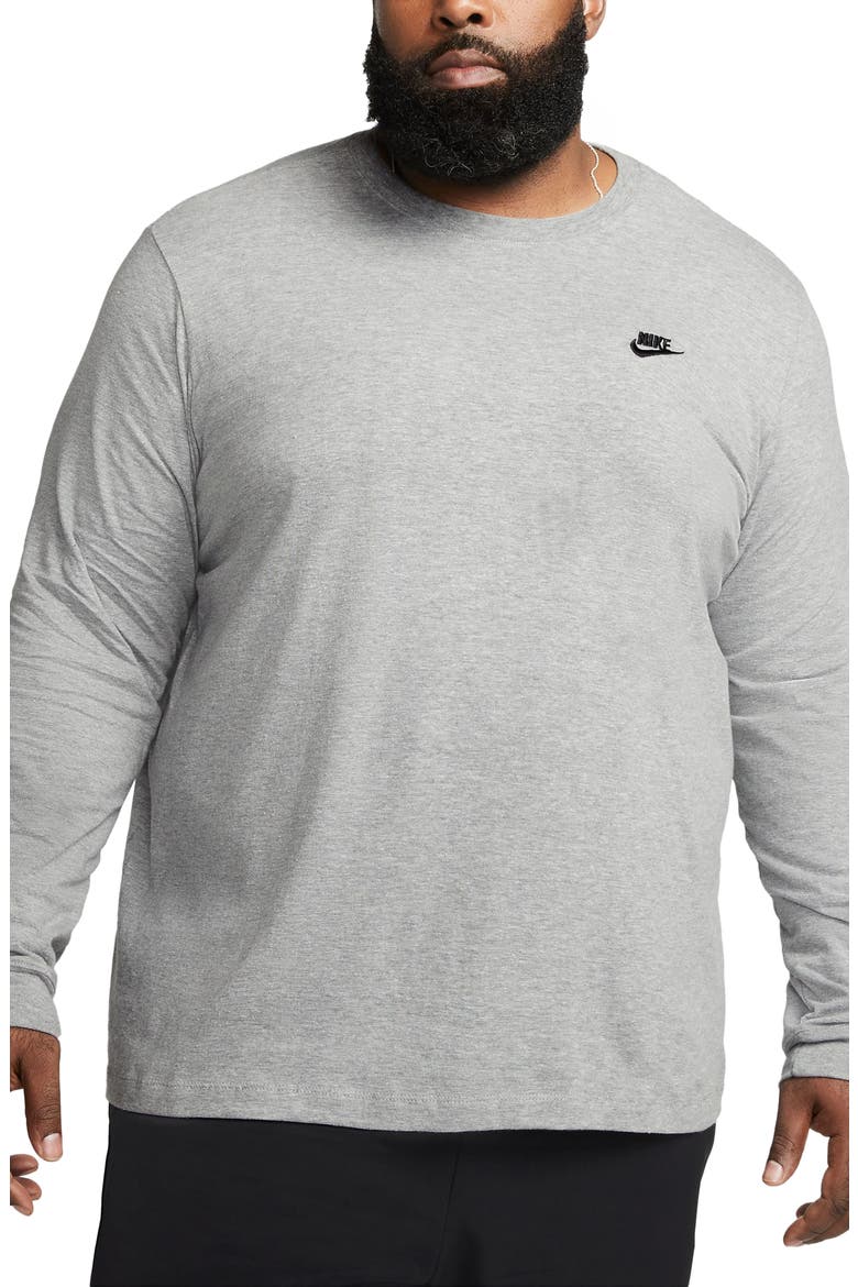 Sportswear Club Long Sleeve T-Shirt, Main, color, HEATHER GREY/ BLACK