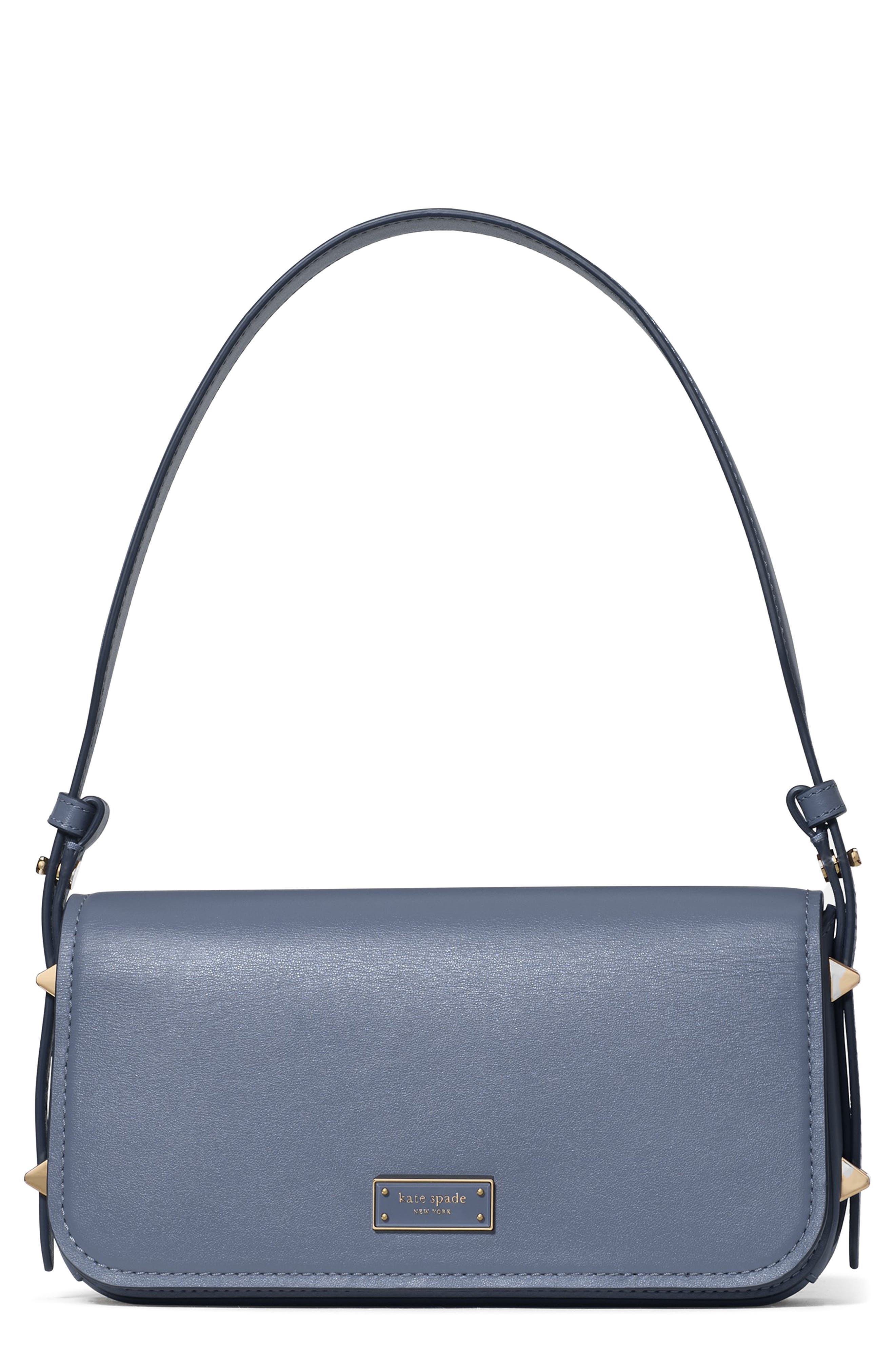 Kate Spade New York small liv leather east/west shoulder bag, Main, color, Cinder Grey