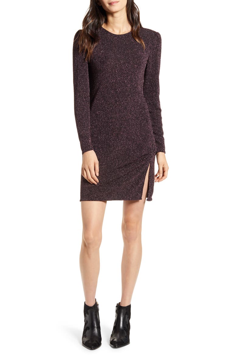 Metallic Texture Long Sleeve Minidress, Alternate, color, PINK/ BLACK