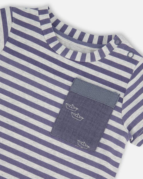 Deux Par Deux Baby Boy's Organic Cotton Short Sleeve Top And Short Set Striped Navy In Striped Navy
