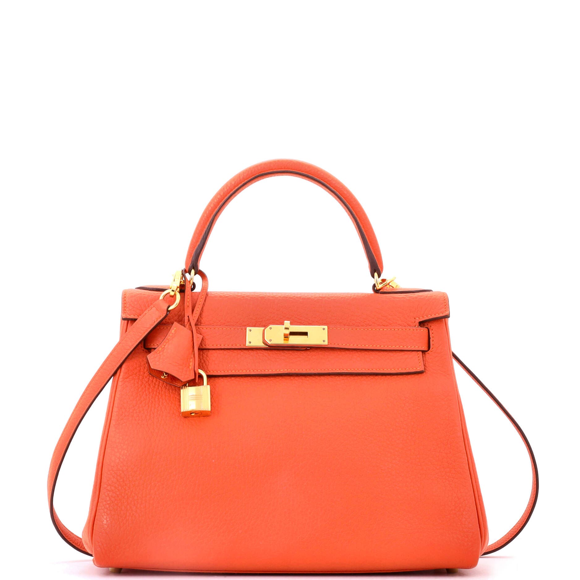 Kelly Handbag Orange Clemence with Gold Hardware 28, Main, color, Feu