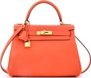 Pre-Owned Hermes Kelly Handbag Orange Clemence with Gold Hardware 28